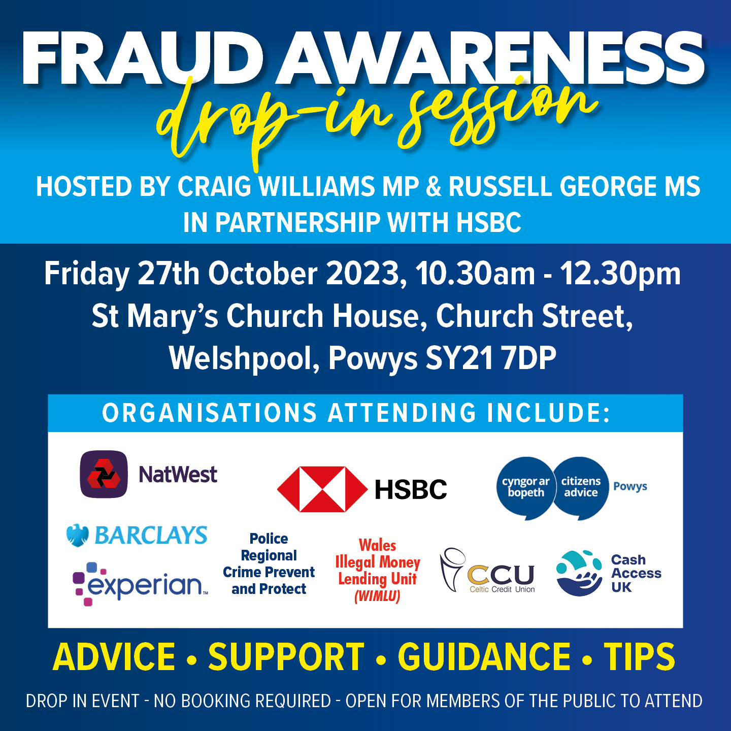 A graphic design with details of Fraud Awareness Day.