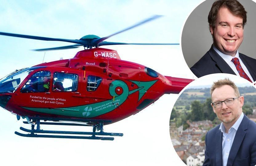 Russell George MS and Craig Williams MP in a photograph collage with an Air Ambulance.