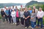 Montgomeryshire MP Craig Williams and Member of the Senedd Russell George with MWT Cymru’s chief executive Val Hawkins, operations manager Zoe Hawkins and representatives of member businesses at Lake Vyrnwy Hotel on Friday.   