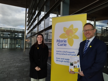 Russell George MS pictured with Bethan Edwards, Marie Curie Policy and Public Affairs Manager, Wales